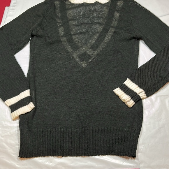 by the way. Black TENNIS SWEATER Ribbed DEEP V-neck Collegiate white stripes XS - Picture 3 of 13